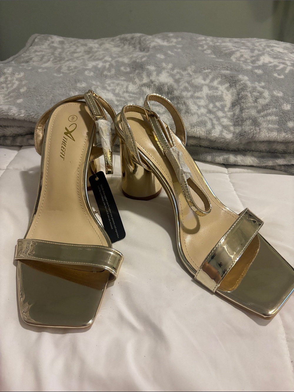 Metallic Gold Block Heel Slingback Sandals by A New Night